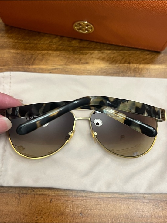 Tory Burch Gold Aviator Sunglasses with Orange Case